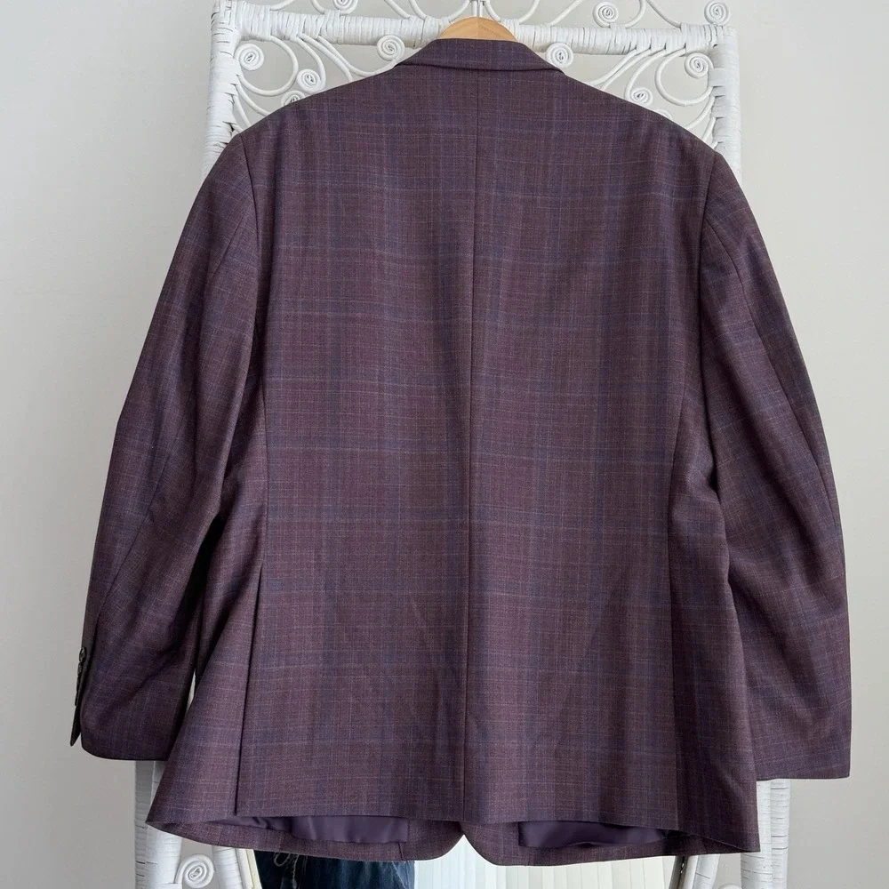 Jos A Bank Blazer Mens 46R Purple Plaid Wool Blend Sport Coat Dinner Jacket